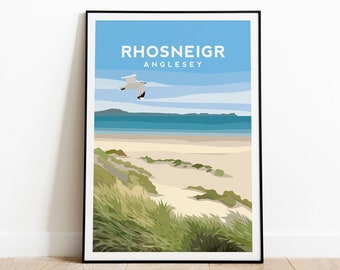 Rhosneigr Anglesey Art Print, North Wales Travel Print, Anglesey Poster, Anglesey Illustration, North Wales Wall Decor, Wales Wall Art