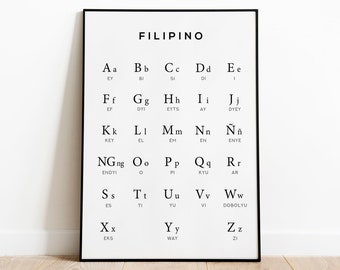 Filipino Alphabet Chart Print, Philippines Alphabet Poster, Language Chart Wall Art, Black & White Wall Art, Filipino Wall Decor