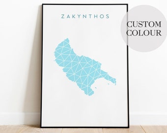 Zakynthos Print, Zante Greece Map Travel Poster, Minimalist Geometric Wall Art