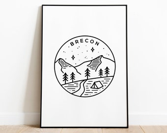 Brecon Print, Wales Travel Poster, Brecon Beacons Art Print, Welsh Mountain Art, Outdoor Poster, Wales Wall Decor, Landscape Wall Art