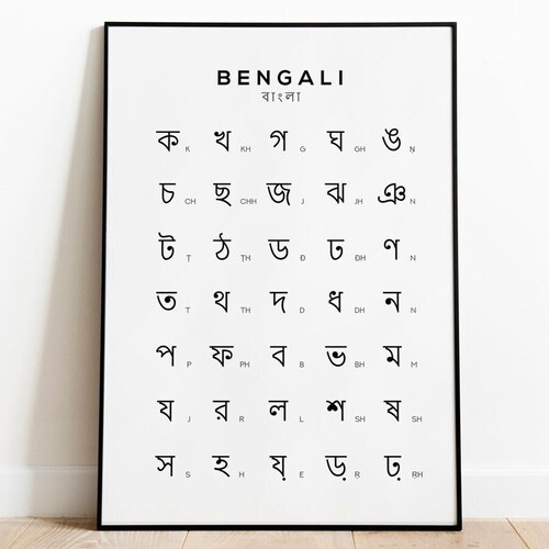 Bengali Alphabet Chart Print Bengali Language Wall Art Black Etsy UK