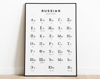 Russian Alphabet Chart Print, Cyrillic Print, Alphabet Poster, Russian Language Chart Wall Art, Black & White Wall Art, Russian Wall Decor