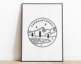 Carrauntoohil Ireland Print | County Kerry Mountain Travel Poster - Hiking Wall Art
