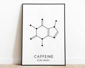 Caffeine Print, Coffee Molecule Print, Chemistry Poster, Caffeine Molecular Structure, Caffeine Black White Wall Art, Science Wall Decor