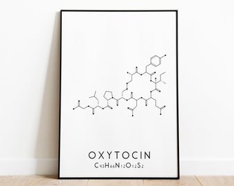Oxytocin Molecular Structure Print, Love Chemical Molecue Poster, Black & White Chemistry Wall Art