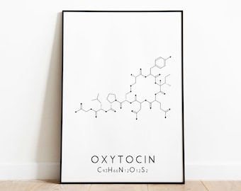 Oxytocin Molecular Struktur Print, Love Chemische Molecue Poster, Schwarz & Weiss Chemie Wand Kunst