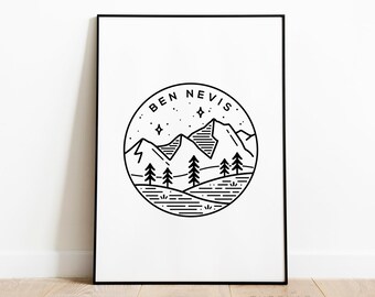 Ben Nevis Scotland Print | Black and White Minimalist Mountain Wall Art