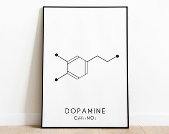 Dopamin Molecular Struktur Print, Happiness Molecule Poster, Schwarz & Weiss Chemie Wand Kunst