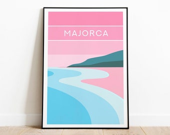 Majorca Art Print, Spain Travel Print, Mallorca Poster, Balearic Island Wall Decor, Minimalist Travel Print, Beach Illustration Wall Art