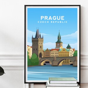 Prague Art Print, Czech Republic Travel Poster, European City Wall Decor, Charles Bridge Wall Art