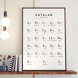 Catalan Alphabet Printable Art | Language Learning Digital Chart Print | Black & White Wall Art - Instant Download