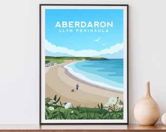 Aberdaron Print, North Wales Travel Poster, Llyn Peninsula Wall Art, Welsh Illustation Wall Decor