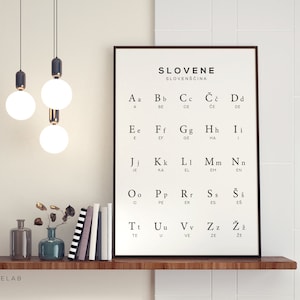 Slowenische Alphabet druckbare Kunst, Slowenisch Sprachkarte Digitaldruck, schwarz & weiß Wand Kunst Poster - Instant Download