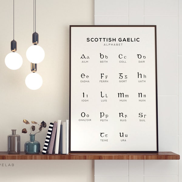 Scottish Gaelic Alphabet Printable Art, Language Learning Digital Print, Black & White Wall Art - Instant Download