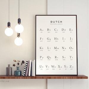 Art imprimable alphabet néerlandais, art mural noir et blanc apprentissage des langues - téléchargement immédiat