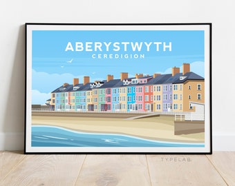Aberystwyth Art Print, Wales Travel Poster, Aberystwyth Illustration, Ceredigion Wall Decor, Welsh Wall Art