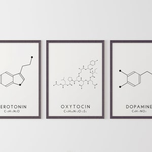 Molecule Printable Art Set - 3 Serotonin, Oxytocin & Dopamine Digital Print - Molecular Structure Chemistry Printable - Instant Download
