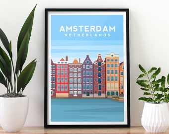 Amsterdam Art Print, The Netherlands Travel Print, European City Poster, Europe Wall Decor, Netherlands Poster, Canal Amsterdam Wall Art