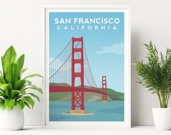 Golden Gate Bridge Print, California Travel Print, San Francisco Poster Illustration, America Wall Decor, San Francisco Landmark Wall Art