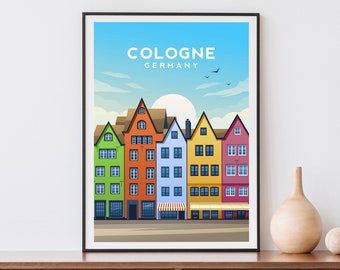 Cologne Art Print, Germany Travel Poster, German Houses Wall Art, European City Poster Wall Decor