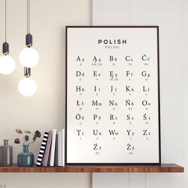 Polish Alphabet Printable Art, Polish Digital Print, Alphabet Chart, Black & White Wall Art, Poland Printable Poster - Instant Download