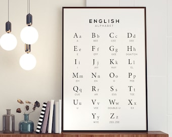 English Alphabet Printable Art, English Language Digital Print, Black & White Wall Art, Printable Poster - Instant Download