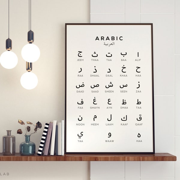 Alphabet arabe Imprimable Art, Impression numérique en langue arabe, Affiche d’apprentissage des langues Téléchargement instantané