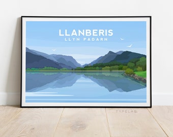 Llanberis Art Print, Llyn Padarn Lake Travel Poster, Snowdonia Wales Wall Art, North Wales Wall Decor, Welsh Landscape