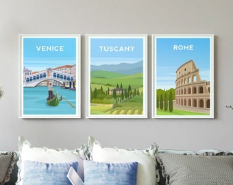 Set of 3 Italy Travel Prints | Venice, Tuscany and Rome Italian Wall Art
