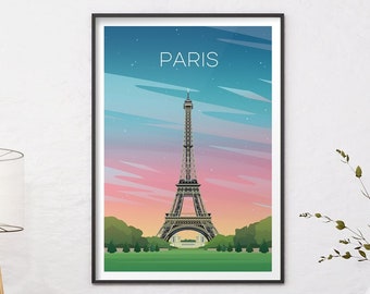 Paris Art Print, France Travel Print, Eiffel Tower at Dusk Poster, Europe Wall Decor, Paris Poster, European City Eiffel Tower Wall Art