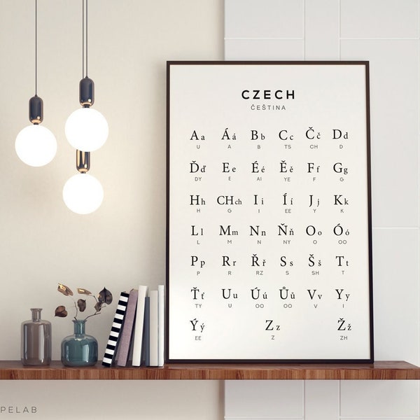 Czech Alphabet Printable Art, Czech Digital Print, Alphabet Chart, Black & White Wall Art, Cestina Printable Poster - Instant Download