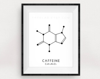 Molecule Printable Art Set 3 Caffeine Oxytocin &amp; Adrenaline | Etsy