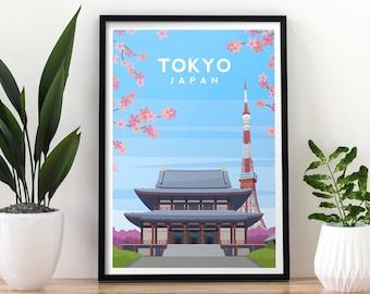 Tokyo Art Print, Japan Travel Print, Tokyo Tower Poster, Japan Wall Decor, Japanese Temple Print, Asian Landscape Wall Art Landmark Print