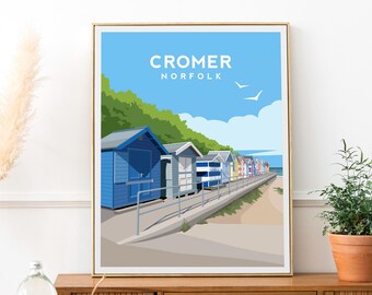 Cromer Beach Hut Print | Norfolk Wall Art - England East Anglia Travel Poster