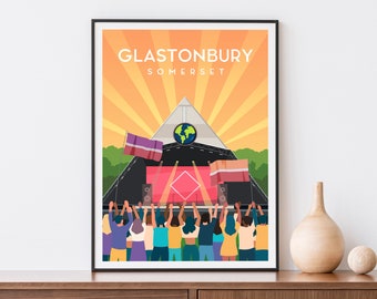 Glastonbury Festival Art Print, Somerset England Poster, British Music Festival Wall Art