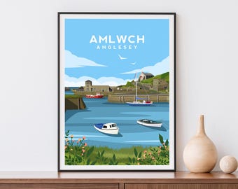 Amlwch Anglesey Print | Wales Travel Poster - Welsh Coastal Landscape Wall Art