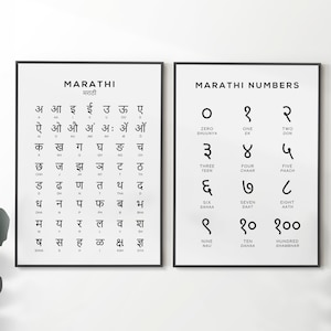 Marathi Alphabet and Number Printable Art Set of 2 | Language Learning Digital Wall Art, India Prints Instant Download