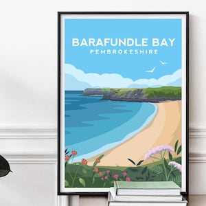 Barafundle Bay Art Print | Pembrokeshire South Wales Travel Poster - Welsh Beach Wall Art