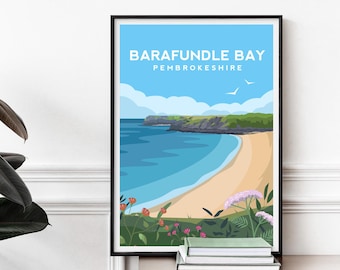 Barafundle Bay Art Print | Pembrokeshire South Wales Travel Poster - Welsh Beach Wall Art