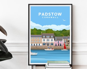 Padstow Harbour Print | Cornwall Wall Art - England Coastal Travel Poster