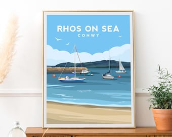 Rhos-On-Sea Wales Print | Conwy Travel Poster - Welsh Harbour Coastal Wall Art