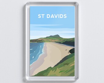 St Davids Wales Acrylic Fridge Magnet | Pembrokeshire Beach Travel Art