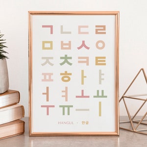 Stampa alfabeto coreano Boho, poster grafico Hangul, decorazione da parete per l'apprendimento della lingua coreana