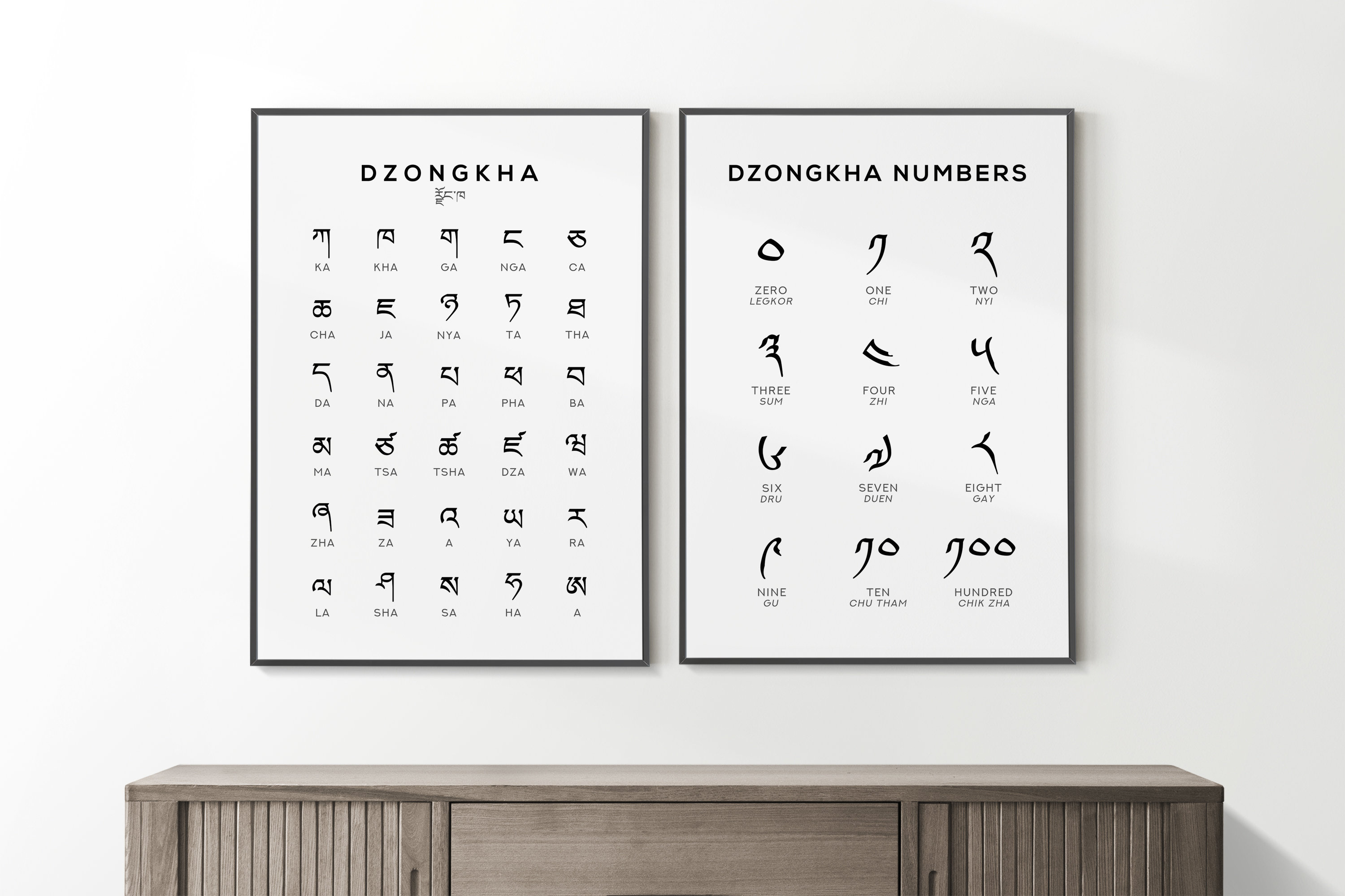 Dzongkha Alphabet and Number Print Set | Black & White Language
