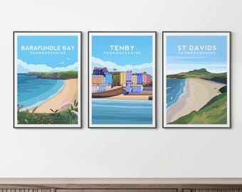 Pembrokeshire Coastal Print Set | Tenby, St Davids & Barafundle Bay Wall Art