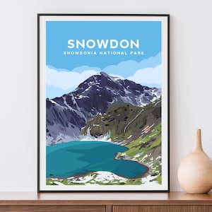 Snowdon Wales Print | Snowdonia National Park Travel Poster - Welsh Mountain Wall Art