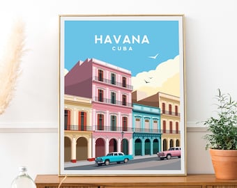 Havana Print | Cuba Travel Poster - Caribbean Colourful Architecture Wall Art