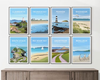 Anglesey Travel Print Set, Set of 8 Welsh Travel Posters, Wales Print Illustration, Anglesey Wall Decor, Wales Wall Art