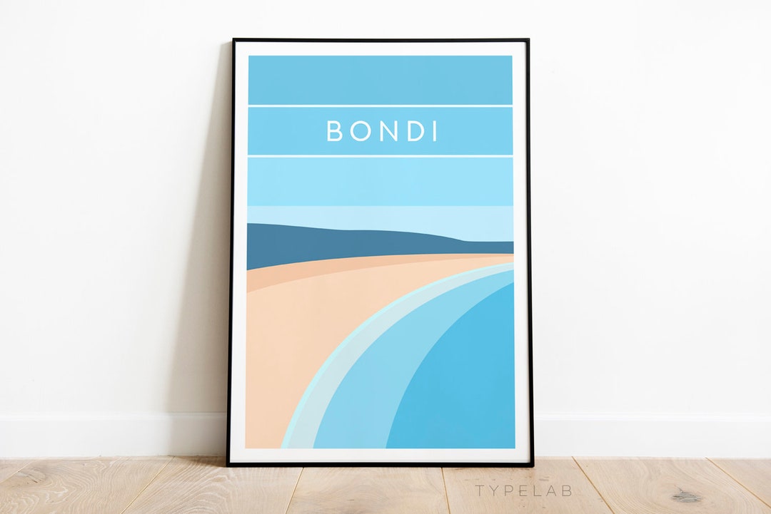 Bondi Beach Art Print Australia Travel Poster Minimalist Coastal Wall