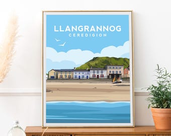 Llangrannog Wales Print | Ceredigion Beach Travel Poster - Welsh Coastal Wall Art